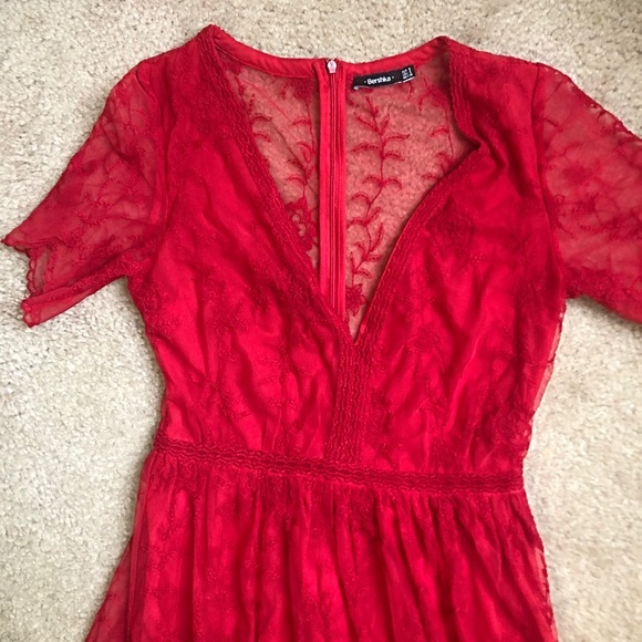 Bershka embroidered red summer dress size S - Picture 2 of 6